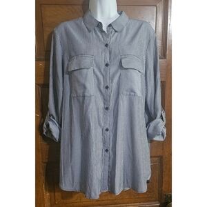 Express Woman's The City Shirt Striped Button Down Rolled Tab Shirt